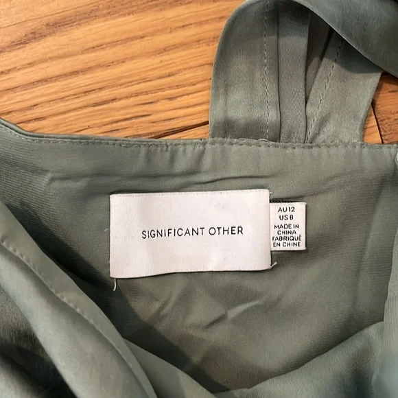 Significant Other Nordstrom size 8 dress satin green asymmetrical one strap - Picture 4 of 7